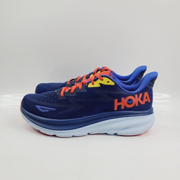 Hoka One One Men's Dazzling Blue Red Clifton 9 Athletic Running Shoes Size 11.5D - Picture 2 of 8